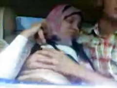 Arab Hijab Girl sucked Big Boobs and kissed in Car